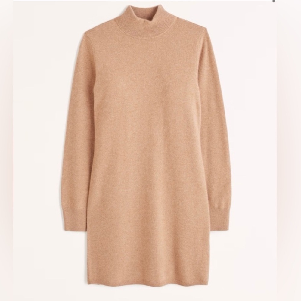 Nwt Abercrombie & Fitch Cashmere Mock Neck Mini Sweater Dress Women’s Xs P Camel